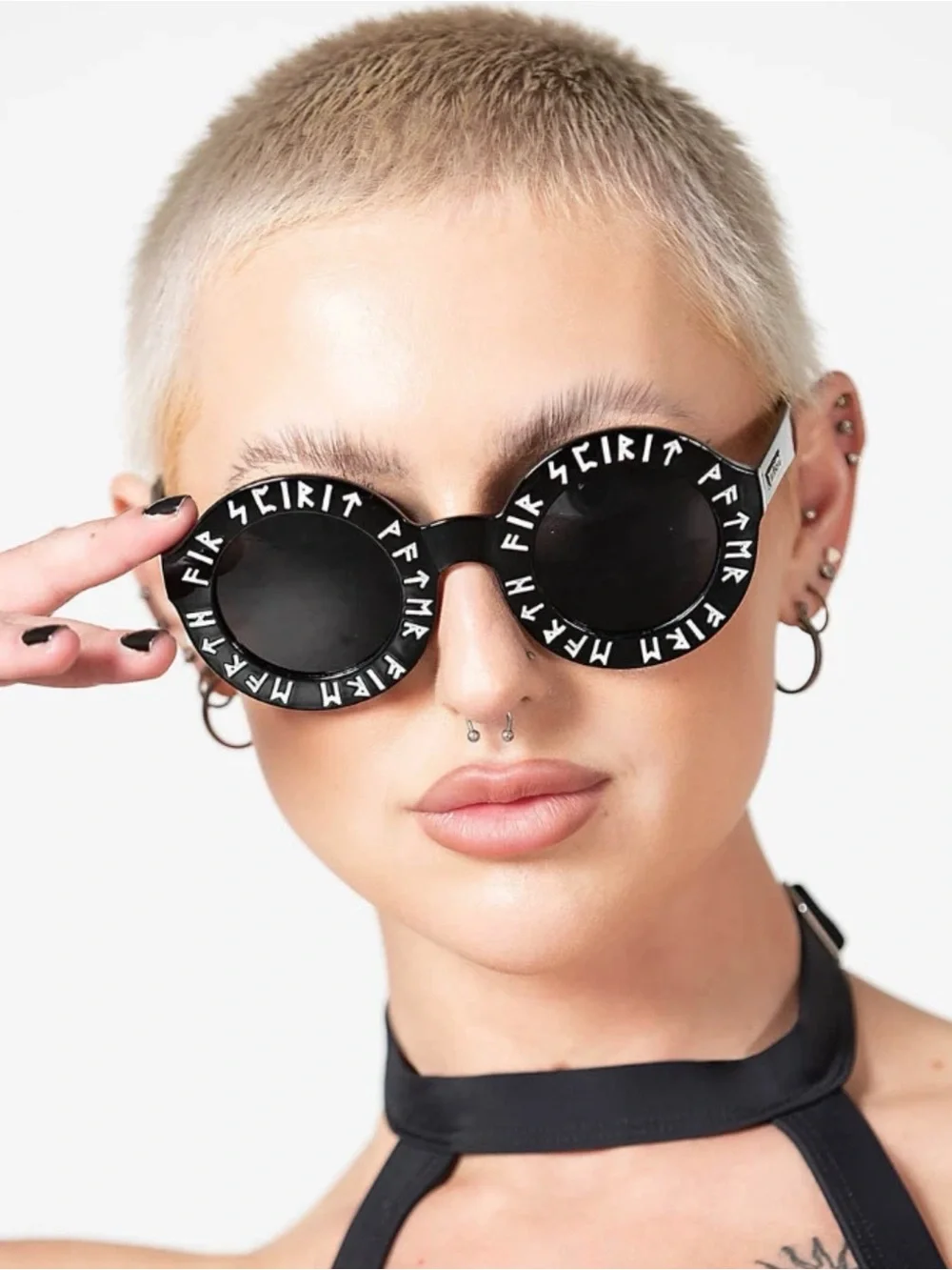 Killstar Black Sunglasses with White Rune Accents